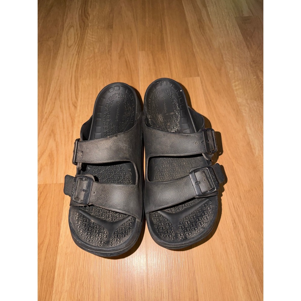 Gravity Defyer G-Defy Black Slide Sandals Dual Strap Buckle Comfort Men